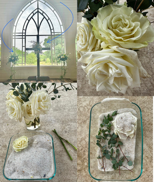Hexagon Display  _ White Roses & Eucalyptus
